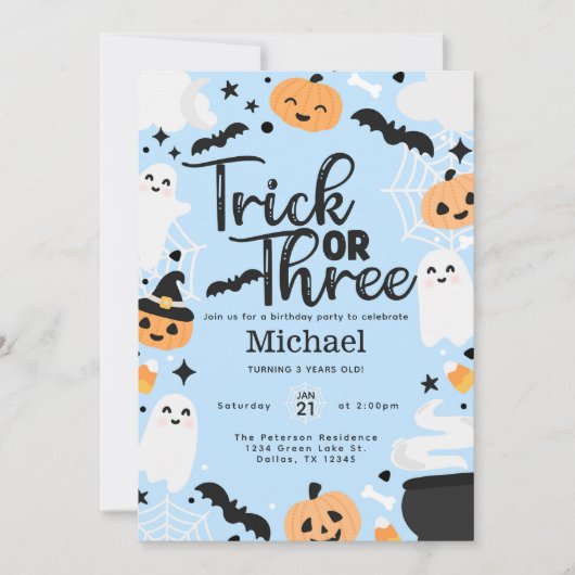 Halloween Trick or Three 3rd Birthday Party 招待状 (正面)