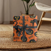 Halloween Trick or Treat Black Cat Gothic Pumpkins ラッピングペーパー