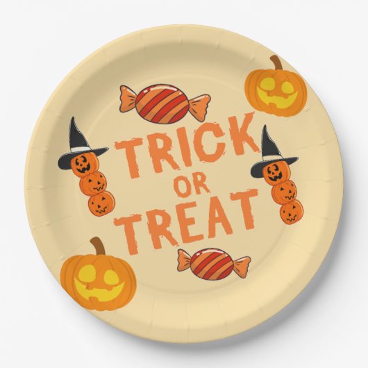 Halloween "Trick or Treat" Paper Plates with Pumpk ペーパープレート (正面)