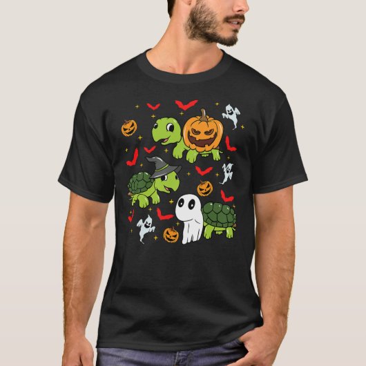 Halloween Turtle Pumpkin Tortoise Bats and Ghosts Tシャツ (正面)