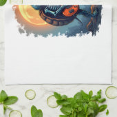 Halloween Turtle Skeleton Rocker Tee for Music Lov キッチンタオル (折り畳み)