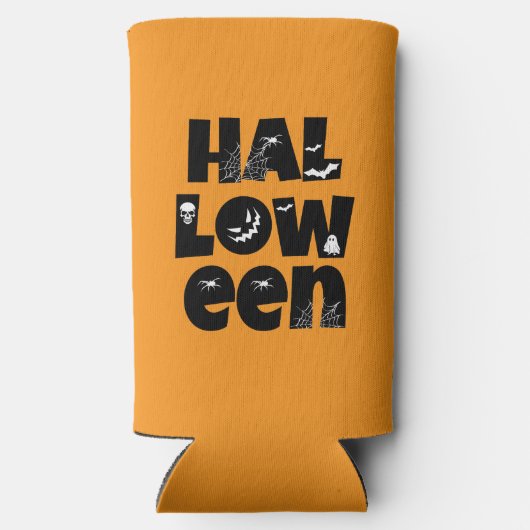 Halloween Typography スリム缶クーラー (裏面)