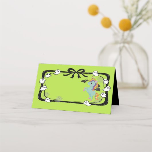 Halloween Unicorn Greeting Bat Place Card プレイスカード (正面)