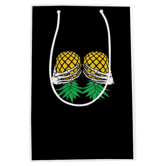 Halloween Upside Down Pineapple Swinger Skeleton ミディアムペーパーバッグ (正面)