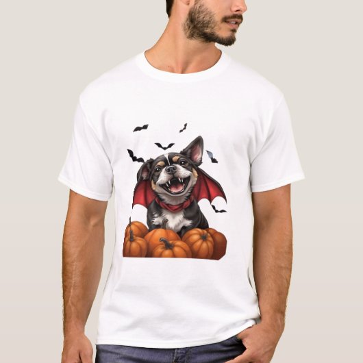 Halloween Vampire Dog with Pumpkins Classic T-Shir Tシャツ (正面)