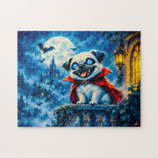 Halloween Vampire Pug in Night Scene ジグソーパズル