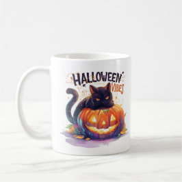 Halloween Vibes – Glowing Pumpkin Cat  コーヒーマグカップ