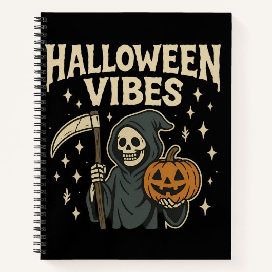 Halloween Vibes Reaper - Black Spiral Notebook ノートブック (正面)