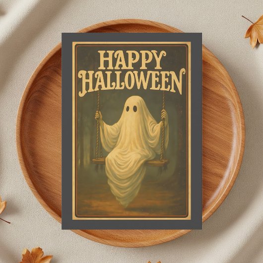 Halloween Vintage Ghost Folded Greeting Card カード