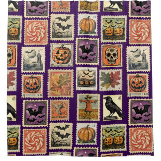 Halloween Vintage Stamp Patter Shower Curtain シャワーカーテン