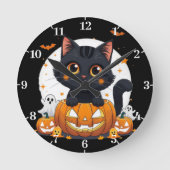 Halloween Wall Clock with cute cat ラウンド壁時計 (正面)