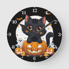 Halloween Wall Clock with cute cat ラウンド壁時計