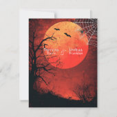 Halloween Wedding Black Spider Bats Full Moon 招待状 (正面)