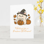 Halloween Wenskaart – Pomeranian met Heksenhoed カード (黄色い花)