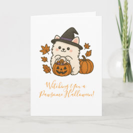 Halloween Wenskaart – Pomeranian met Heksenhoed カード