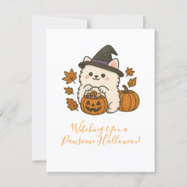 Halloween Wenskaart – Pomeranian met Heksenhoed ポストカード