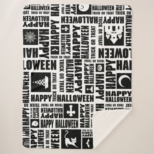 Halloween Whimsical Cool Typography Pattern Black シェルパブランケット (正面)