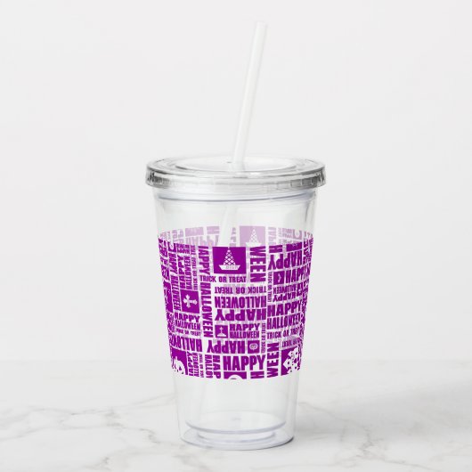 Halloween Whimsical Cool Typography Pattern Purple アクリルタンブラー (裏面)