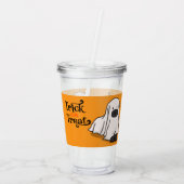 Halloween Whimsical Cute Ghost Dog Orange アクリルタンブラー (裏面)