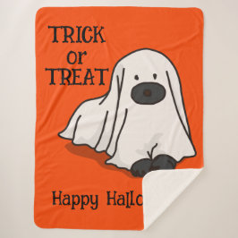 Halloween Whimsical Cute Ghost Dog Orange  シェルパブランケット