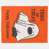Halloween Whimsical Cute Ghost Dog Orange フリースブランケット (正面(横))