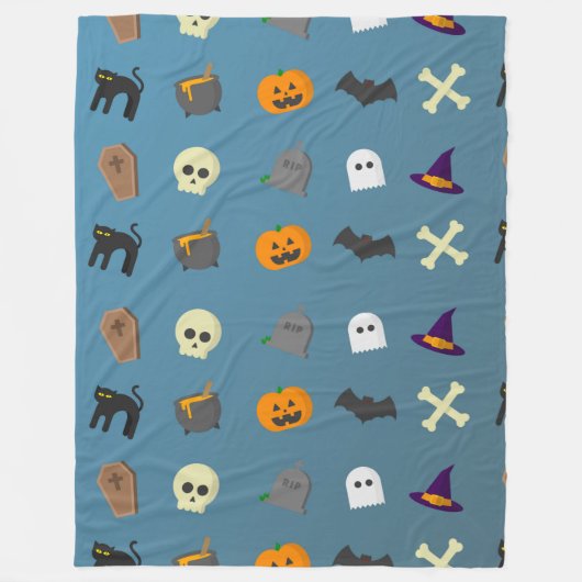 Halloween Whimsical Cute Pattern Bluegray    フリースブランケット (正面)