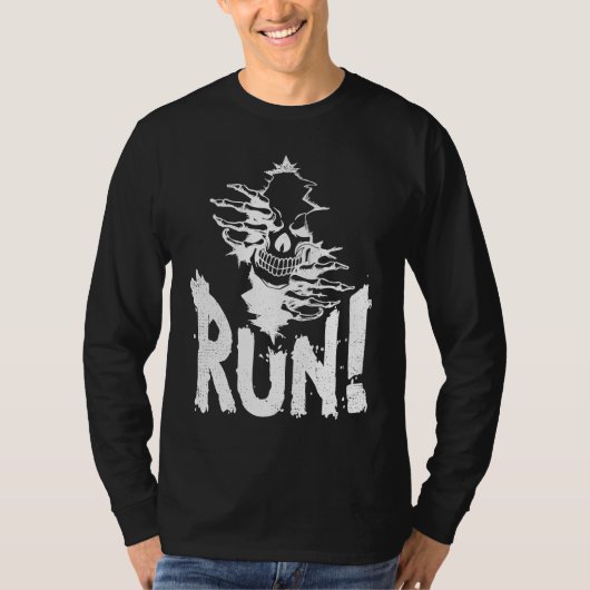 Halloween Wicked Skeleton Skull & Evil Grin Run! T Tシャツ (正面)