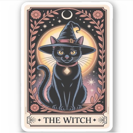 Halloween Witch Aesthetic Cat Lovers Gothic Tarot  シール (正面)