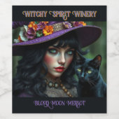 Halloween Witch and Black Cat ワインラベル (シングルラベル)