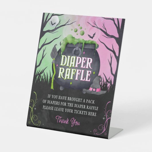 Halloween Witch Baby Shower Diaper Raffle Table 台座サイン (正面)