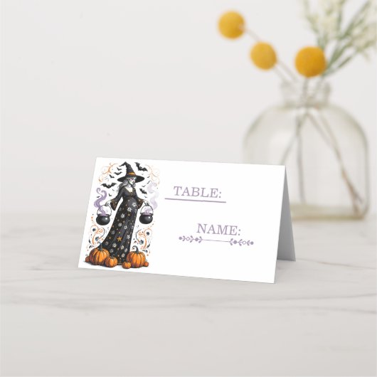 Halloween Witch Baby Shower  - Twins Are Brewing プレイスカード (正面)