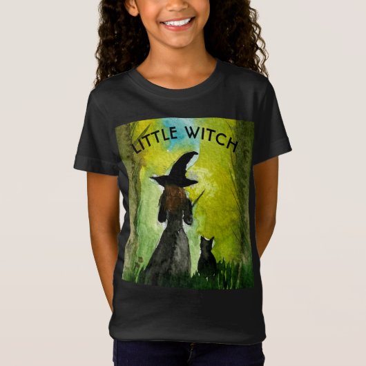 Halloween Witch Black Cat Spooky Watercolor Tシャツ (正面)