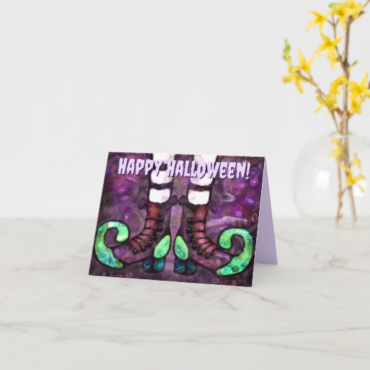 Halloween Witch Boots Personalized Greeting Card カード (黄色い花)