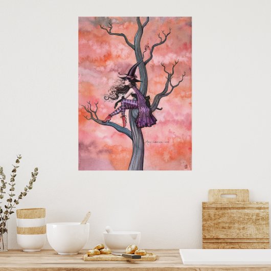 Halloween Witch Cat Poster by Molly Harrison ポスター (キッチン)