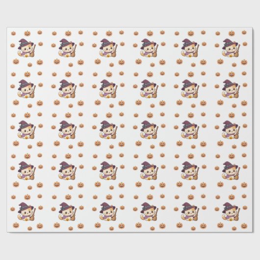 Halloween Witch Cat Pumpkin Pattern ラッピングペーパー (フラット)