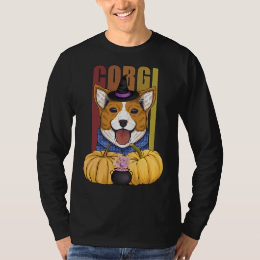 Halloween Witch Corgi Costume Pumpkin Dog Corgi O Tシャツ (正面)