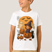 Halloween Witch Design with Ghosts, Pumpkins Tシャツ (正面)
