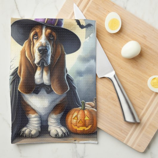 Halloween Witch Dog Kitchen Towels キッチンタオル (四つ折り)