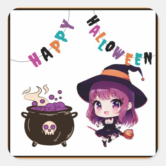 Halloween/witch/fall/October スクエアシール (正面)
