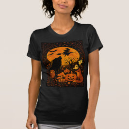 Halloween Witch Flying on Broomstick Tシャツ