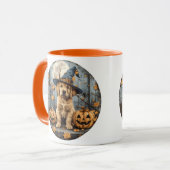 Halloween Witch Golden Retriever Puppy Pumpkins マグカップ (正面左)