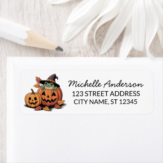  halloween witch hat Frog Pumpkin Return Address ラベル (インサイチュ)