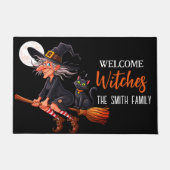 Halloween Witch Horror Black Cat Fullmoon ドアマット (正面)
