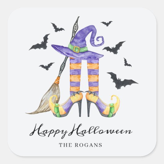 Halloween Witch Legs and Hat スクエアシール (正面)