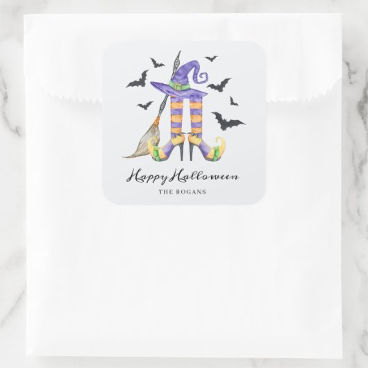 Halloween Witch Legs and Hat スクエアシール (バッグ)