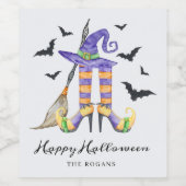 Halloween Witch Legs and Hat ワインラベル (シングルラベル)