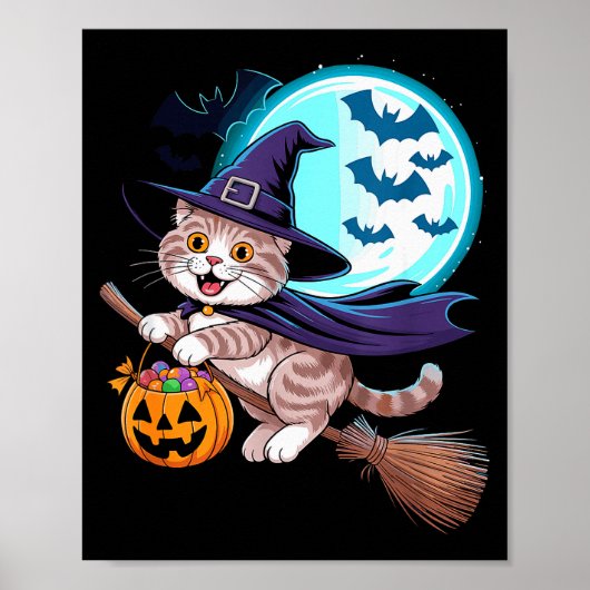 Halloween Witch Scottish Fold Moon Coupari ポスター (正面)