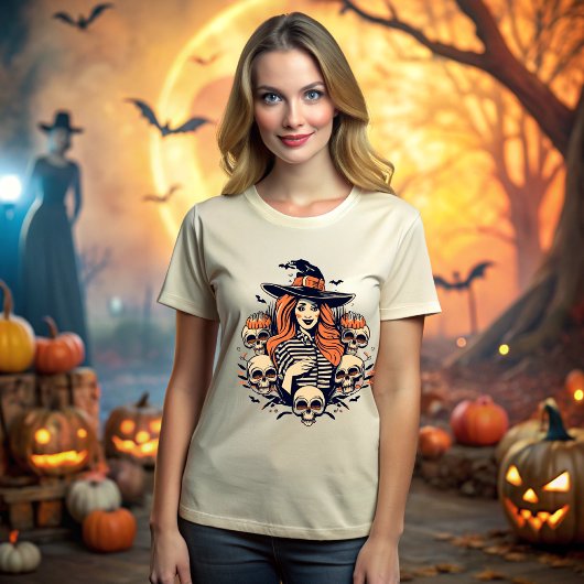 Halloween Witch Spell among Skulls Tシャツ