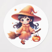 “Halloween Witch Stickers – Cute Pumpkin Witch wit ラベル (デザイン2)