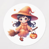 “Halloween Witch Stickers – Cute Pumpkin Witch wit ラベル (デザイン1)